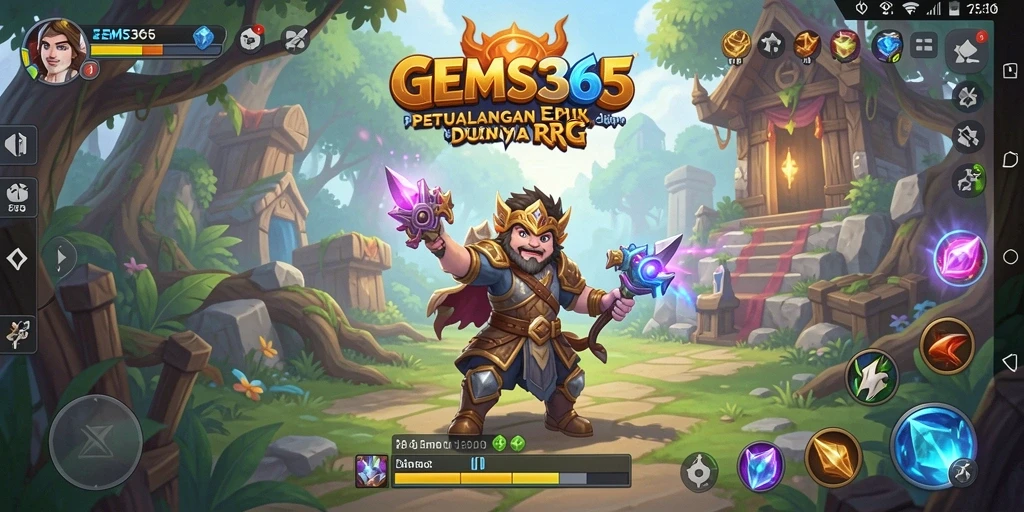 Screenshot menunjukkan pertarungan seru dalam gameplay GEMS365.