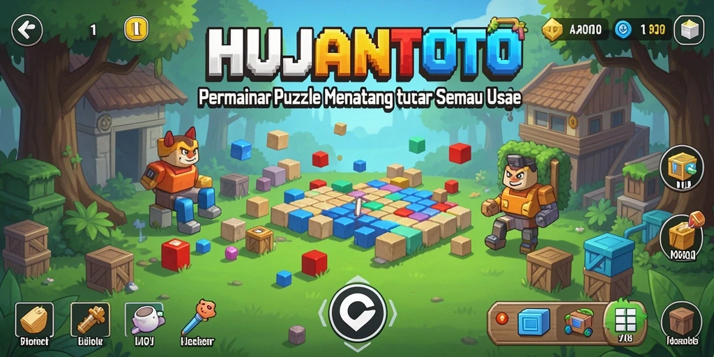 Tampilan gameplay HUJANTOTO dengan teka-teki menarik dan penuh warna.