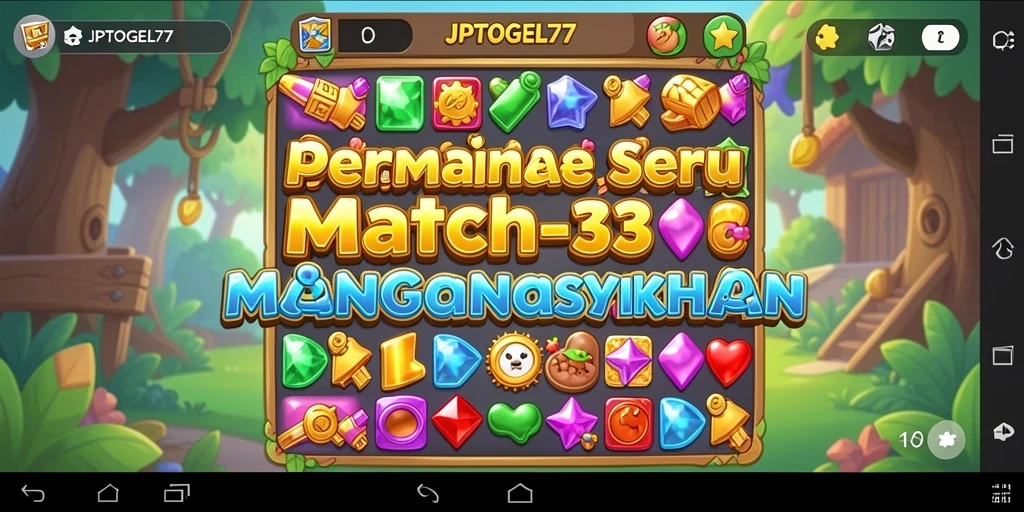 Tampilan gameplay seru di JPTOGEL77 dengan kombinasi Match-3 yang menarik.