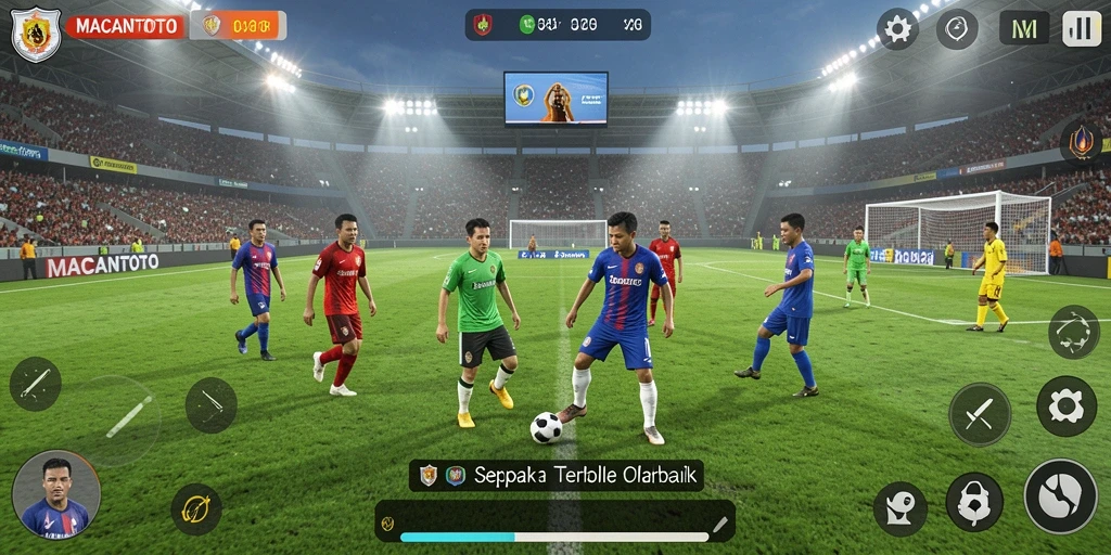 Tangkapan layar gameplay MACANTOTO yang menampilkan aksi seru di lapangan sepak bola.