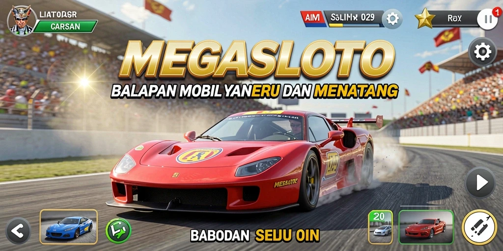 Tampilan gameplay balapan menegangkan dalam MEGASLOTO.