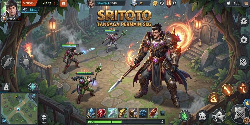 Tangkapan layar utama gameplay SRITOTO yang menunjukkan aksi pertempuran SLG.