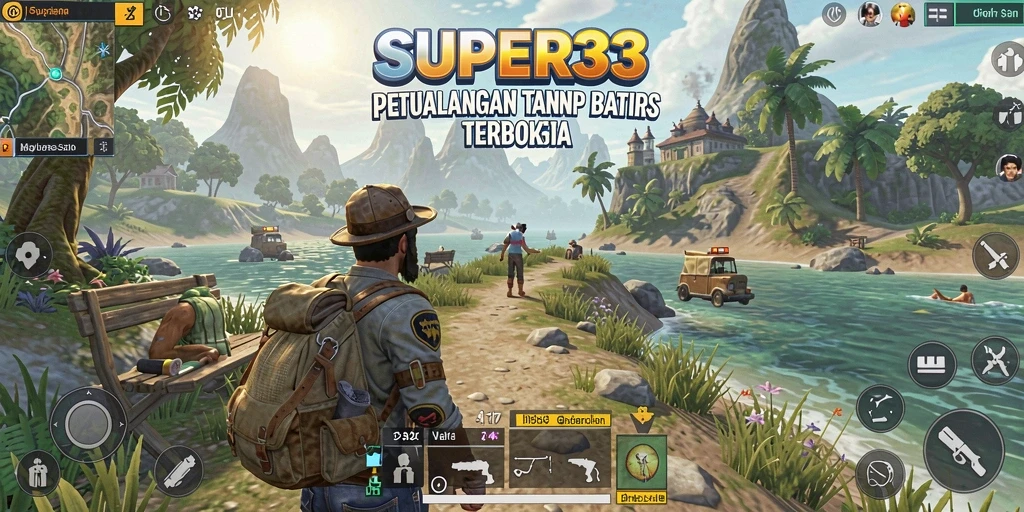 Screenshot gameplay SUPER33 menampilkan eksplorasi dunia terbuka yang luas dan dinamis.
